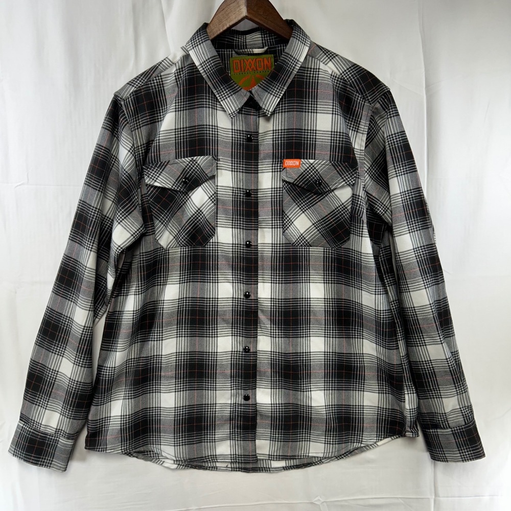 Dixxon Flannel Arthur Shirt Womens XL Black‎ White Plaid D-Tech Long Sleeve Snap